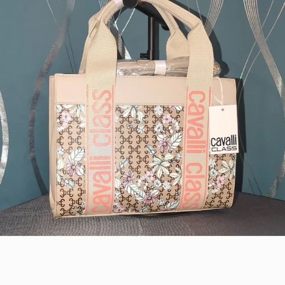 Cavalli Class Beige Floral Tote Bag